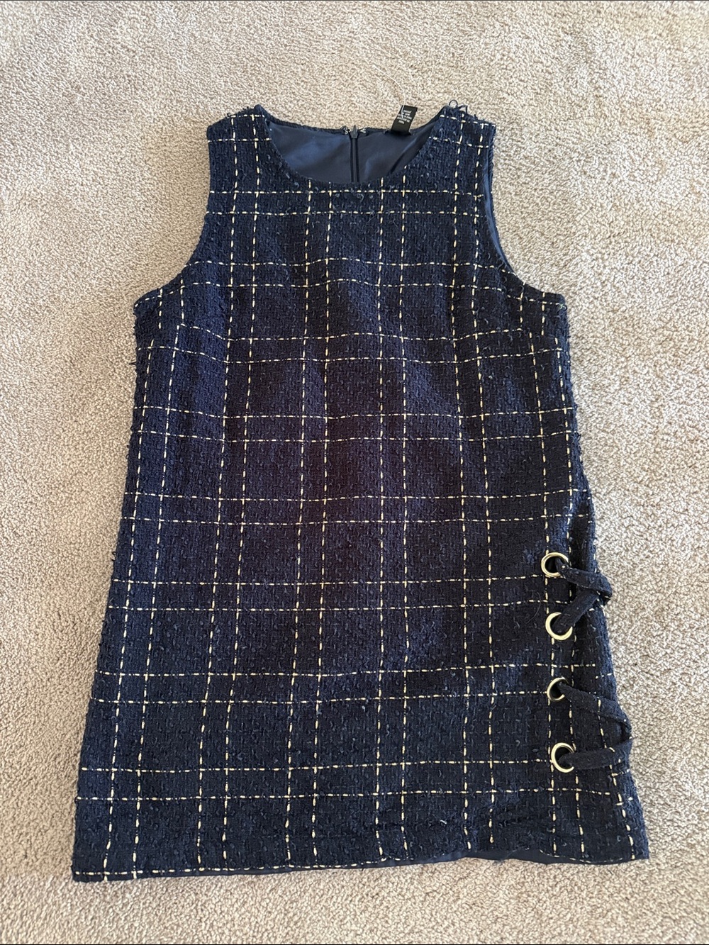 Forever 21 Navy Tweed Plaid Mini Dress with Gold Hardware